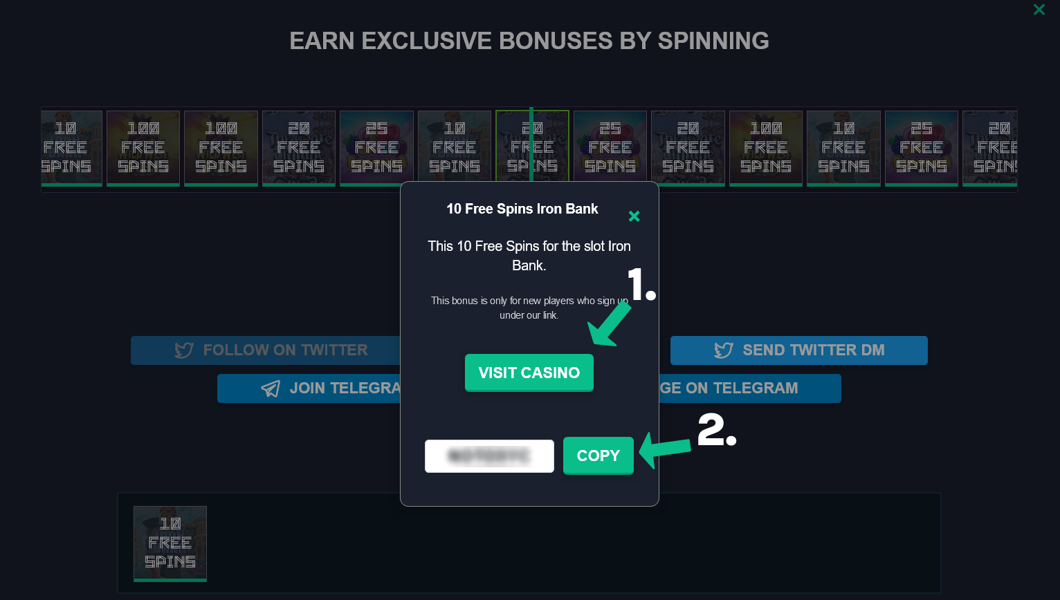 Register and submit the promo code for casino bonuses